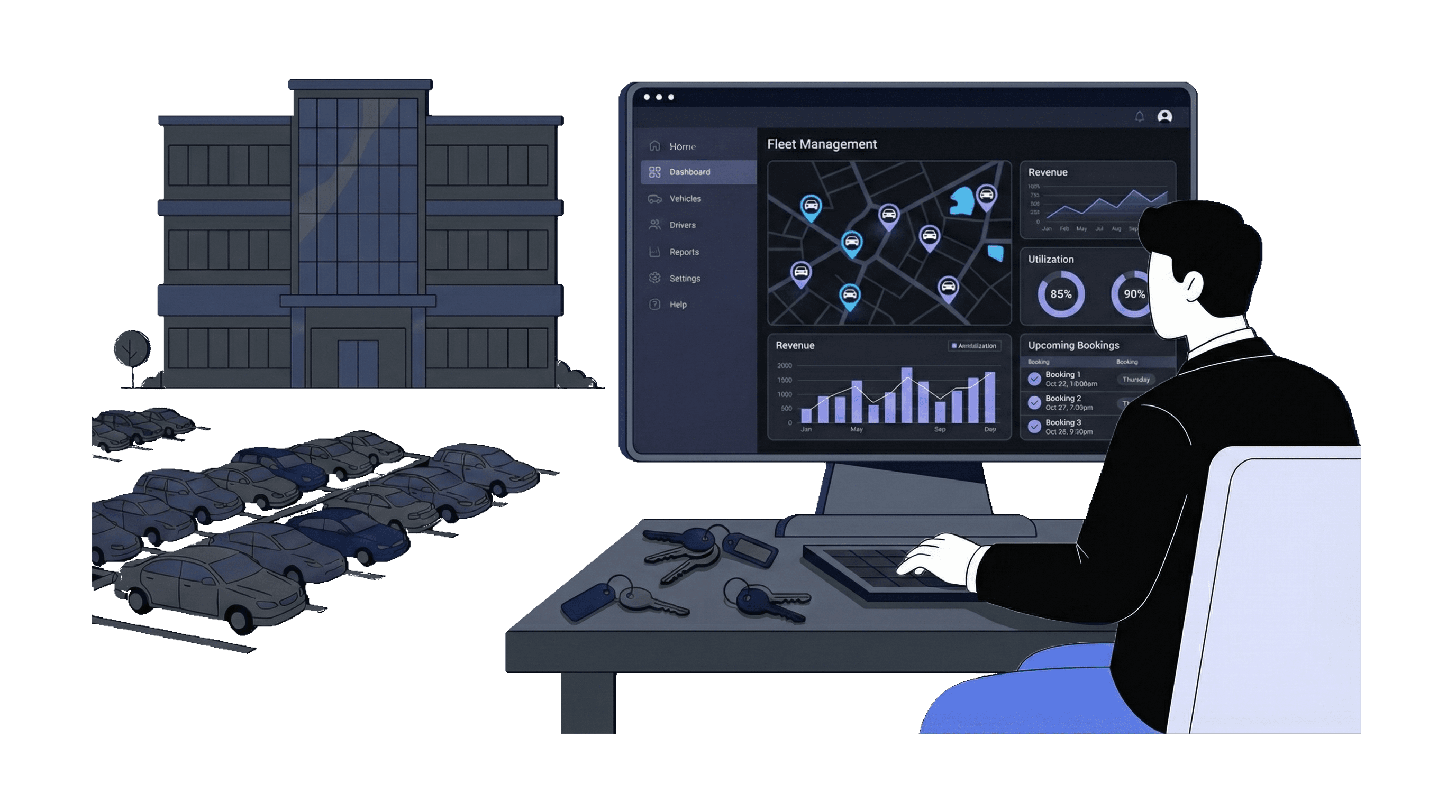 Fleet of rental cars for business hosts