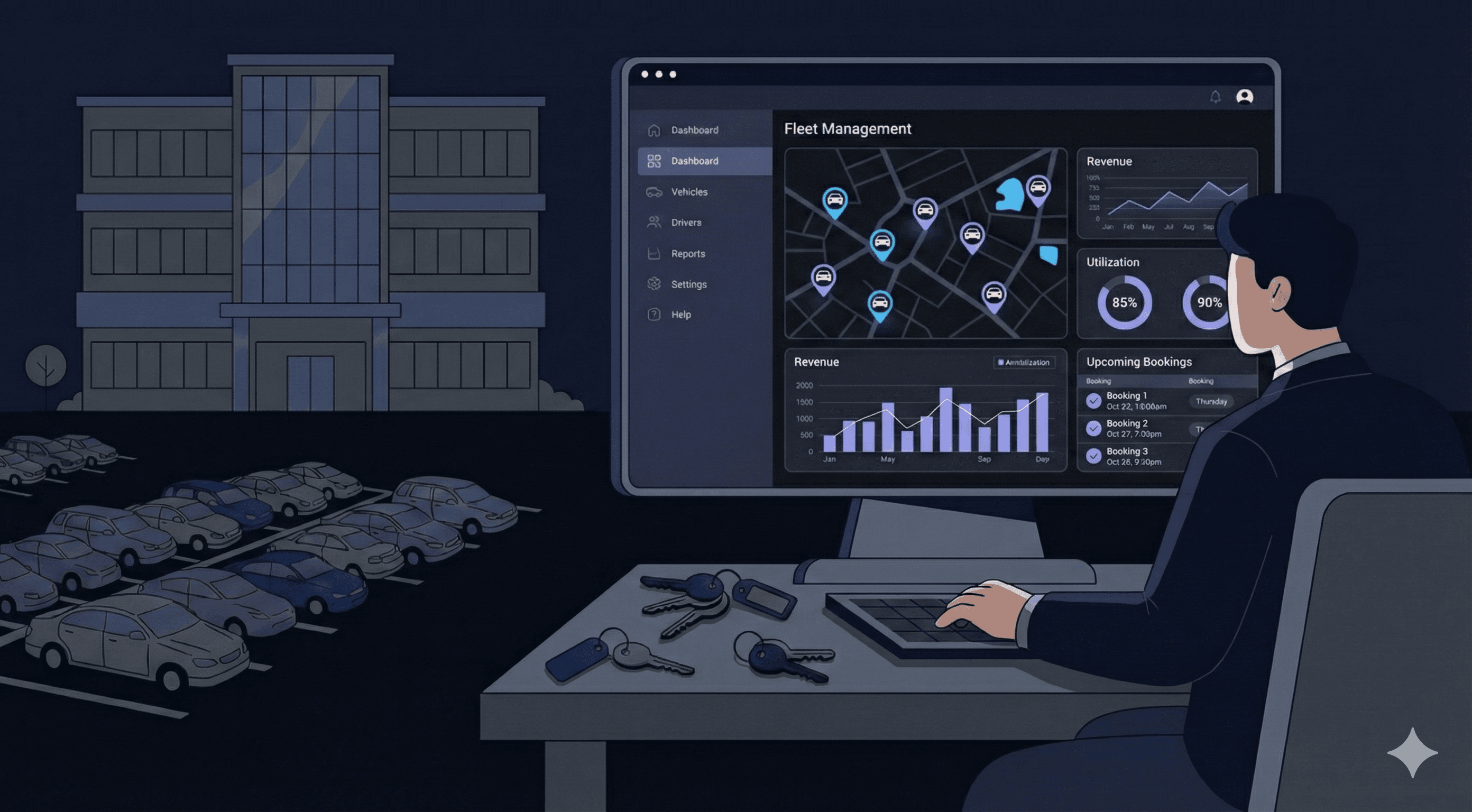 Fleet of rental cars for business hosts