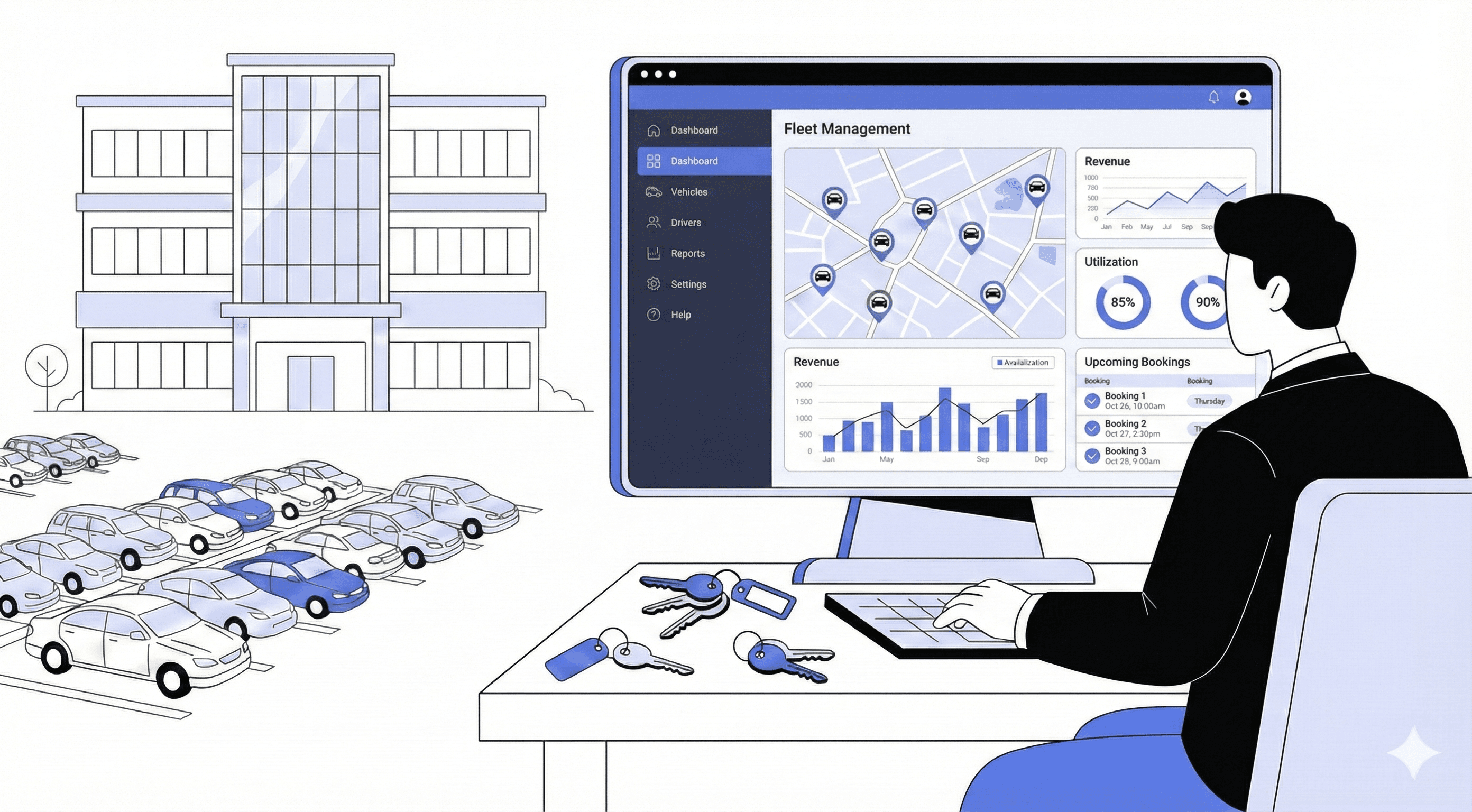 Fleet of rental cars for business hosts