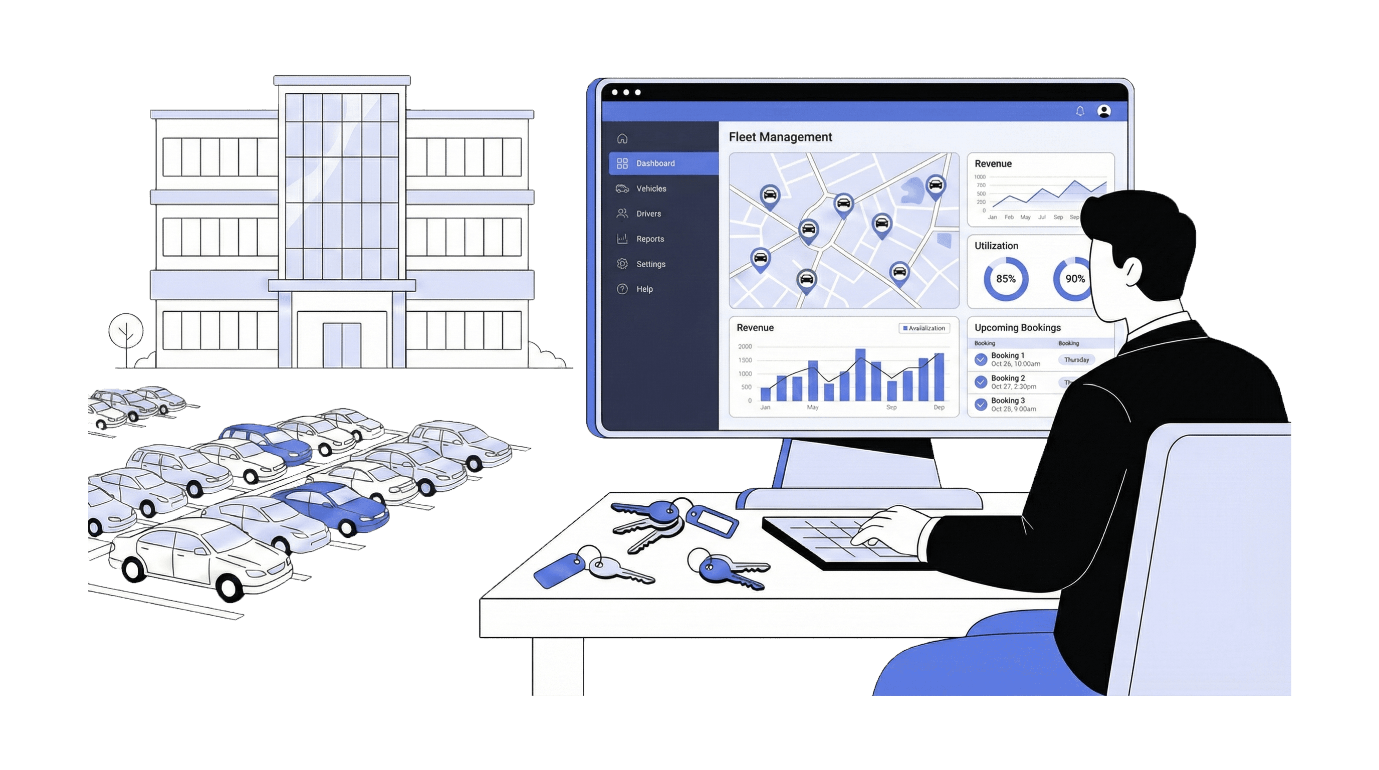 Fleet of rental cars for business hosts